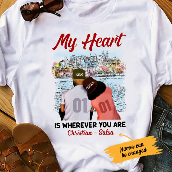 Personalized Bwa Couple My Heart Is Wherever You Are T Shirt